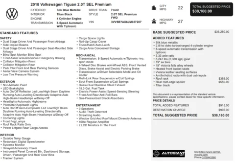 Another view of 2018 Volkswagen Tiguan 2.0T SEL Premium for sale in Fishers, IN at AutoGiant USA Fishers