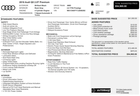 Another view of 2018 Audi Q5 2.0T for sale in Fishers, IN at AutoGiant USA Fishers