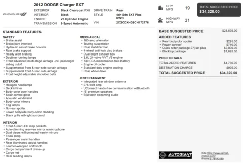 Another view of 2012 Dodge Charger SXT for sale in Fishers, IN at AutoGiant USA Fishers