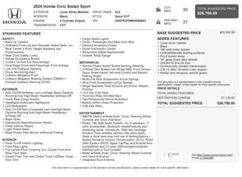 Another view of 2024 Honda Civic Sport for sale in Fishers, IN at AutoGiant USA Fishers