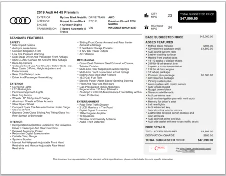 Another view of 2019 Audi A4 2.0T Premium Plus for sale in Fishers, IN at AutoGiant USA Fishers