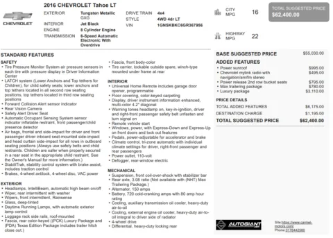 Another view of 2016 Chevrolet Tahoe LT for sale in Fishers, IN at AutoGiant USA Fishers