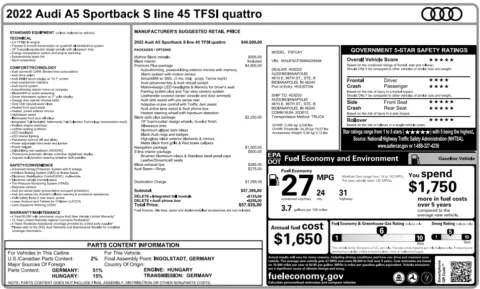 Another view of 2022 Audi A5 Sportback Premium Plus for sale in Fishers, IN at AutoGiant USA Fishers