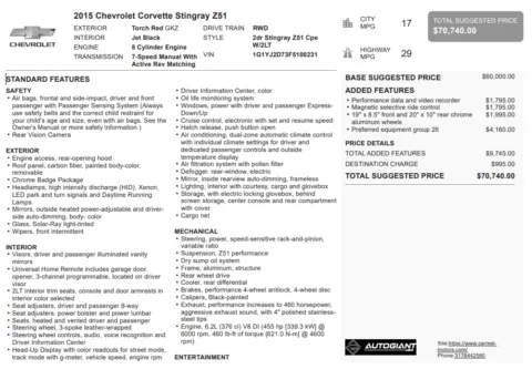 Another view of 2015 Chevrolet Corvette Stingray Z51 for sale in Fishers, IN at AutoGiant USA Fishers