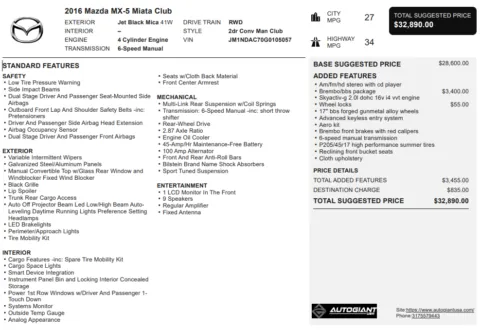 Another view of 2016 Mazda Miata Club for sale in Fishers, IN at AutoGiant USA Fishers