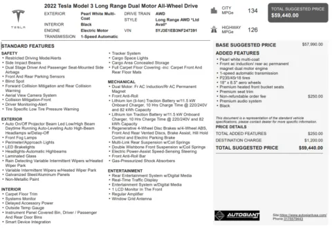 Another view of 2022 Tesla Model 3 Long Range for sale in Fishers, IN at AutoGiant USA Fishers