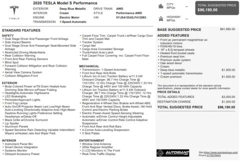 Another view of 2020 Tesla Model S Performance for sale in Fishers, IN at AutoGiant USA Fishers