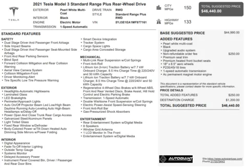 Another view of 2021 Tesla Model 3 Standard Range Plus for sale in Fishers, IN at AutoGiant USA Fishers