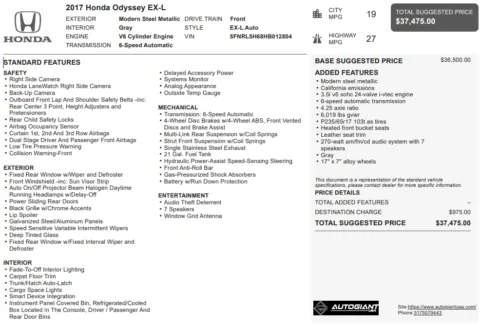 Another view of 2017 Honda Odyssey EX-L for sale in Fishers, IN at AutoGiant USA Fishers