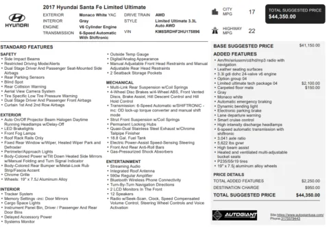 Another view of 2017 Hyundai Santa Fe Limited Ultimate for sale in Fishers, IN at AutoGiant USA Fishers