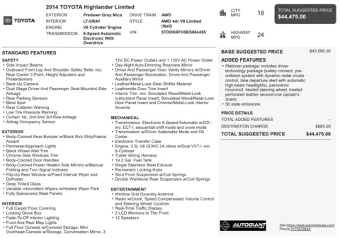 Another view of 2014 Toyota Highlander Limited for sale in Fishers, IN at AutoGiant USA Fishers