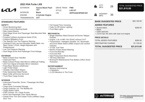 Another view of 2023 Kia Forte LXS for sale in Fishers, IN at AutoGiant USA Fishers