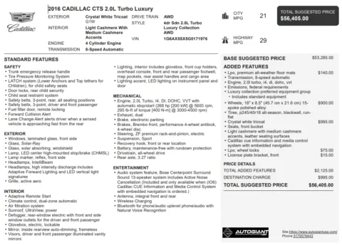 Another view of 2016 Cadillac CTS 2.0L Turbo Luxury for sale in Fishers, IN at AutoGiant USA Fishers