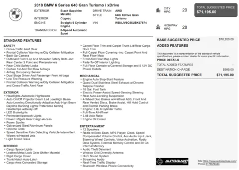 Another view of 2018 BMW 6 Series 640 Gran Turismo i xDrive for sale in Fishers, IN at AutoGiant USA Fishers