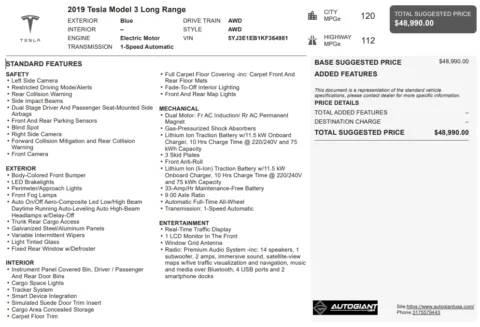 Another view of 2019 Tesla Model 3 Long Range for sale in Fishers, IN at AutoGiant USA Fishers