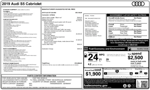 Another view of 2019 Audi S5 3.0T Prestige for sale in Fishers, IN at AutoGiant USA Fishers