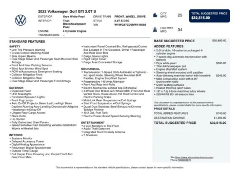 Photos of 2022 Volkswagen Golf GTI S for sale in Denver, CO at Automotive Imports Sales & Service