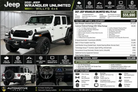 White 2021 Jeep Wrangler Unlimited Willys for sale in Denver, CO