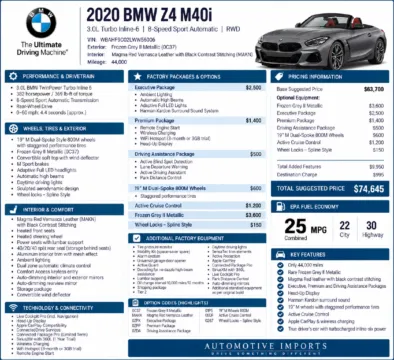 Photos of 2020 BMW Z4 sDrive M40i for sale in Denver, CO at Automotive Imports Sales & Service