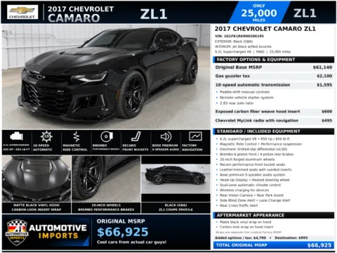 Photos of 2017 Chevrolet Camaro ZL1 for sale in Denver, CO at Automotive Imports Sales & Service