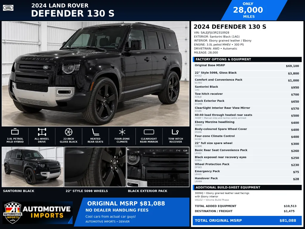 Black 2024 Land Rover Defender 130 S for sale in Denver, CO