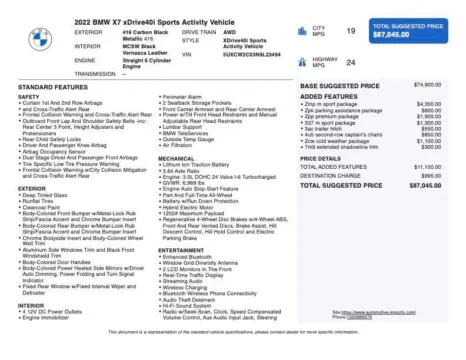 Photos of 2022 BMW X7 xDrive40i for sale in Denver, CO at Automotive Imports Sales & Service