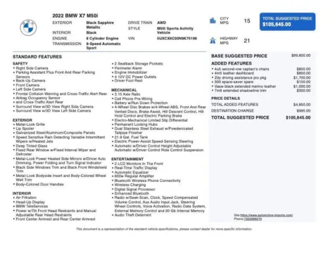 Photos of 2022 BMW X7 M50i for sale in Denver, CO at Automotive Imports Sales & Service