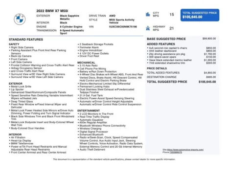 Photos of 2022 BMW X7 M50i for sale in Denver, CO at Automotive Imports Sales & Service