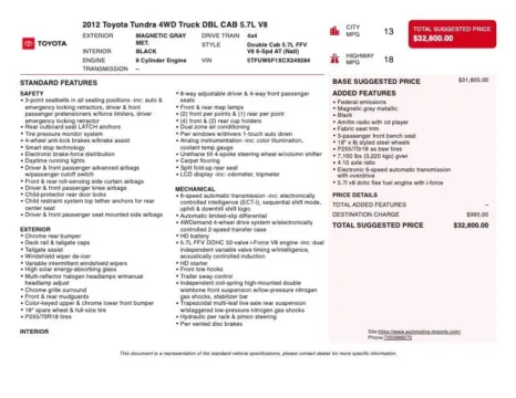 Photos of 2012 Toyota Tundra 4WD Truck Grade for sale in Denver, CO at Automotive Imports Sales & Service