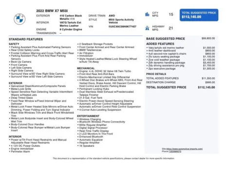 Photos of 2022 BMW X7 M50i for sale in Denver, CO at Automotive Imports Sales & Service