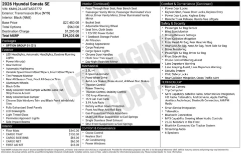 Photos of 2026 Hyundai Sonata SE for sale in Wentzville, MO at Clement Hyundai