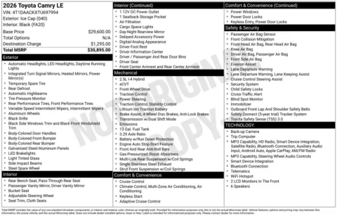 Photos of 2026 Toyota Camry LE for sale in Wentzville, MO at Clement Hyundai