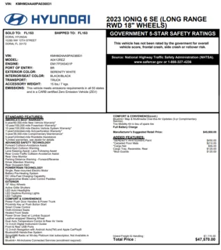 Another view of 2023 Hyundai IONIQ 6 SE for sale in Miramar, FL at Auto Trust USA