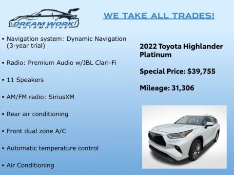 Photos of 2022 Toyota Highlander Platinum for sale in Charlotte, NC at Dream Work Automotive