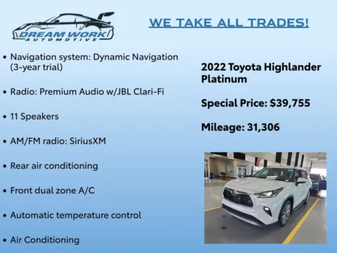 Photos of 2022 Toyota Highlander Platinum for sale in Charlotte, NC at Dream Work Automotive