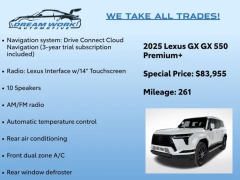 Photos of 2025 Lexus GX 550 Premium+ for sale in Charlotte, NC at Dream Work Automotive