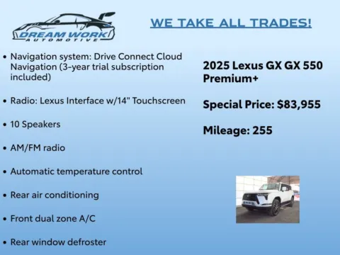 Photos of 2025 Lexus GX 550 Premium+ for sale in Charlotte, NC at Dream Work Automotive