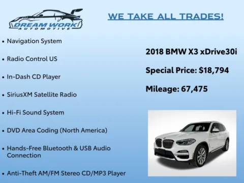 Photos of 2018 BMW X3 xDrive30i for sale in Charlotte, NC at Dream Work Automotive