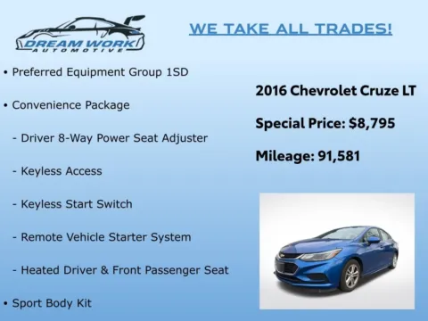 Photos of 2016 Chevrolet Cruze LT for sale in Charlotte, NC at Dream Work Automotive