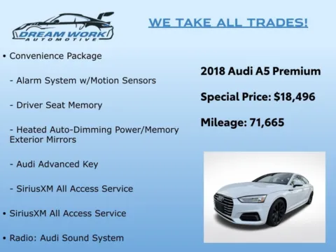 Photos of 2018 Audi A5 2.0T Premium for sale in Charlotte, NC at Dream Work Automotive