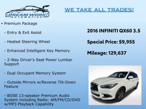 Photos of 2016 INFINITI QX60 for sale in Charlotte, NC at Dream Work Automotive