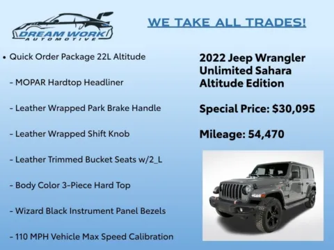 Photos of 2022 Jeep Wrangler Unlimited Sahara Altitude for sale in Charlotte, NC at Dream Work Automotive
