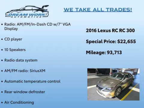 Photos of 2016 Lexus RC 300 for sale in Charlotte, NC at Dream Work Automotive