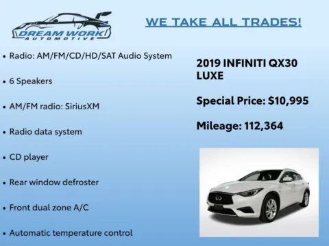 Photos of 2019 INFINITI QX30 LUXE for sale in Charlotte, NC at Dream Work Automotive