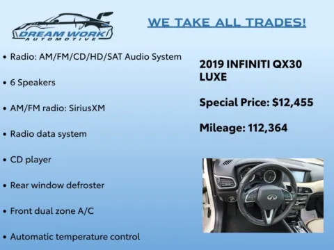 Photos of 2019 INFINITI QX30 LUXE for sale in Charlotte, NC at Dream Work Automotive
