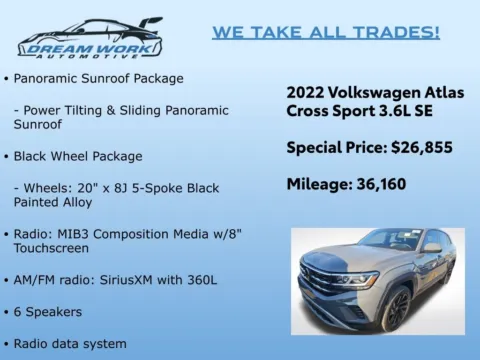 Photos of 2022 Volkswagen Atlas Cross Sport 3.6L V6 SE w/Technology for sale in Charlotte, NC at Dream Work Automotive