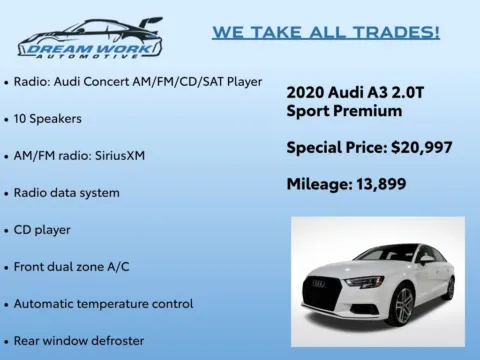 Photos of 2020 Audi A3 2.0T Premium for sale in Charlotte, NC at Dream Work Automotive
