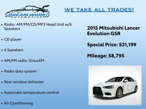 Photos of 2015 Mitsubishi Lancer Evolution GSR for sale in Charlotte, NC at Dream Work Automotive