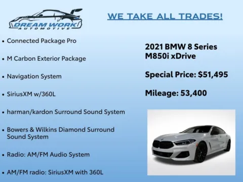 Photos of 2021 BMW 8 Series M850i xDrive Gran Coupe for sale in Charlotte, NC at Dream Work Automotive