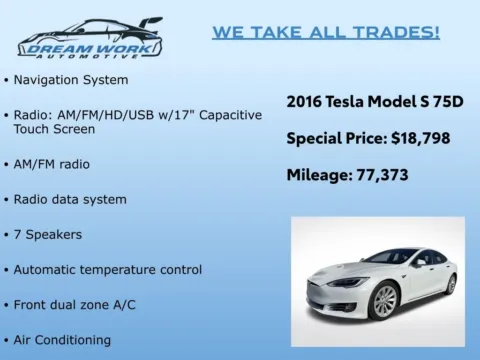 Photos of 2016 Tesla Model S 75D for sale in Charlotte, NC at Dream Work Automotive